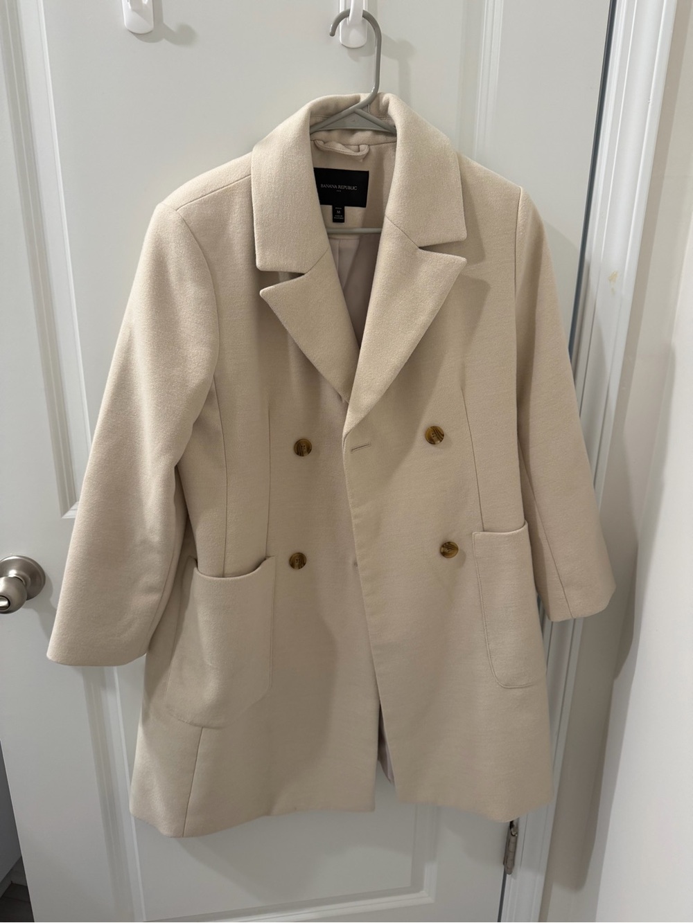 Banana Republic Cream Double-Breasted Midi Coat